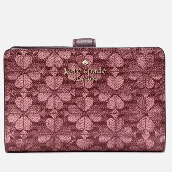New Kate Spade Signature Spade Flower Medium Compact Bifold Wallet Grenache - Picture 1 of 3